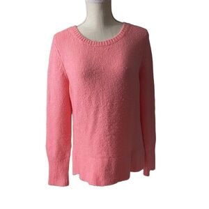 Lou & Grey Vibrant Peach Knit Stretch Ribbed Cuff & Waist Crew Neck Sweater Lrg